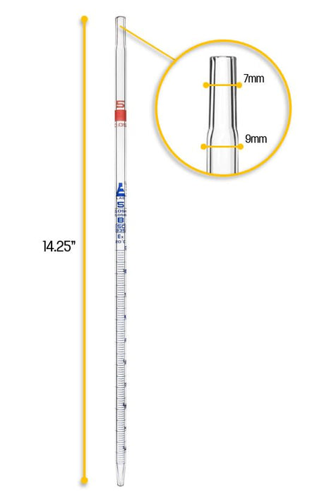 Serological Pipette, 5ml - Class B, Tolerance ±0.050ml  - Borosilicate 3.3 Glass