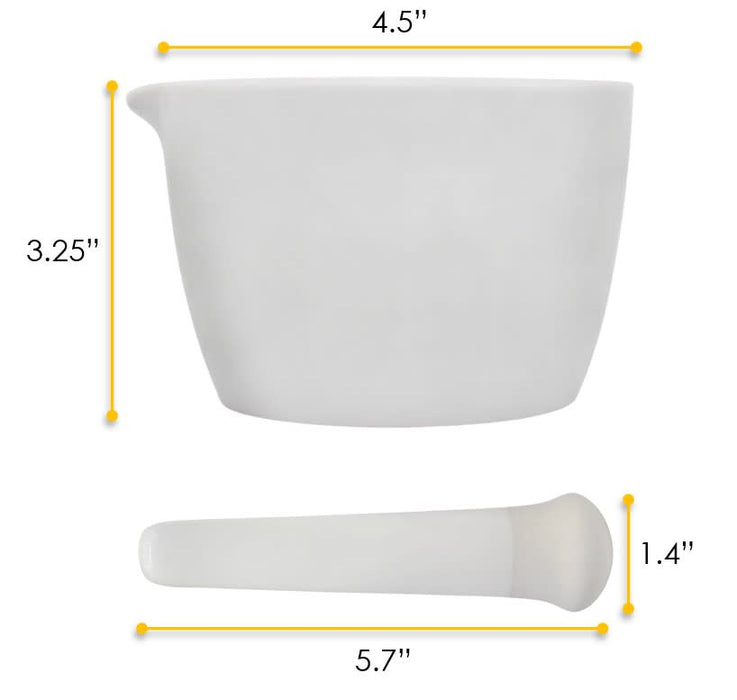 Porcelain Mortar & Pestle Set, 9oz - Heavy Duty Pattern - Unglazed Grinding Surface