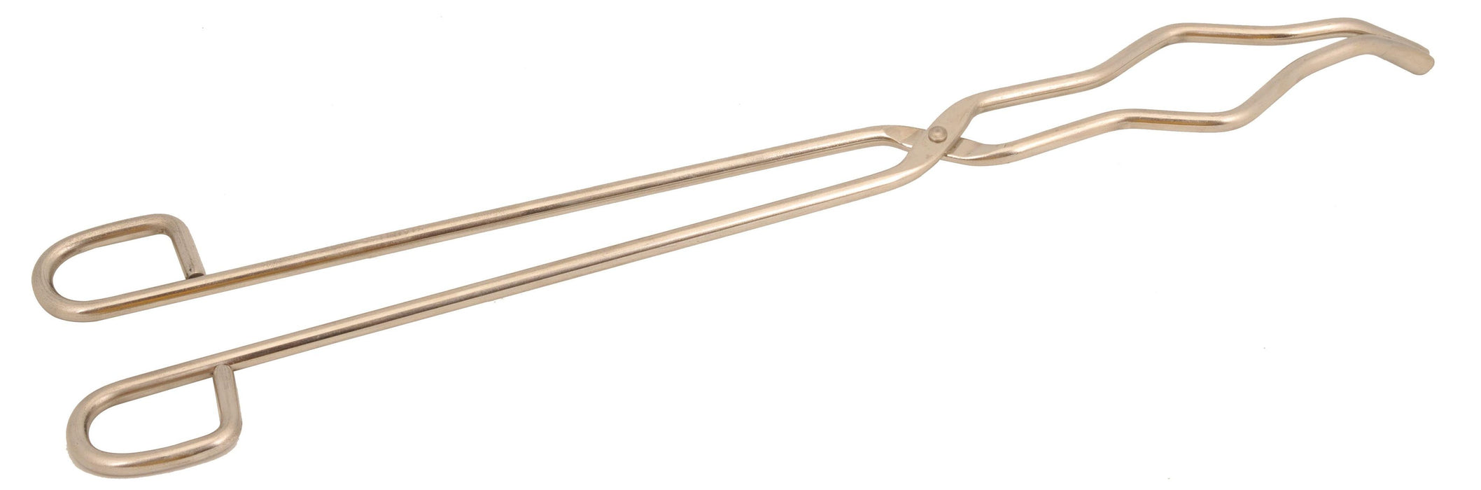 Crucible Tong with Bow, Straight, Serrated Tips, Stainless Steel, 12" Long - Eisco Labs