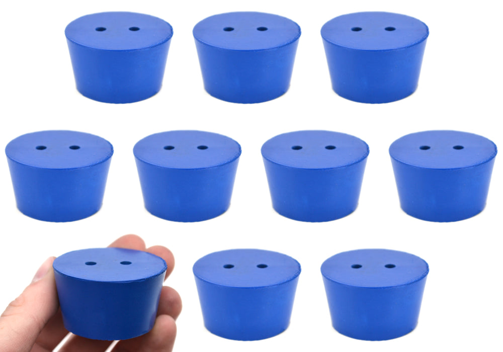 10PK Neoprene Stoppers, 2 Holes - ASTM - Size #8.5 - 36mm Bottom, 43mm Top, 25mm Length