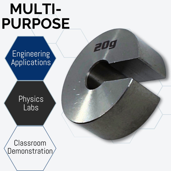 Eisco Labs - 20g Stainless Steel Slotted Mass – Durable Precision Weight with 3/4" Outer Diameter, Slotted for Lab, Physics & Educational Use, Single Pack
