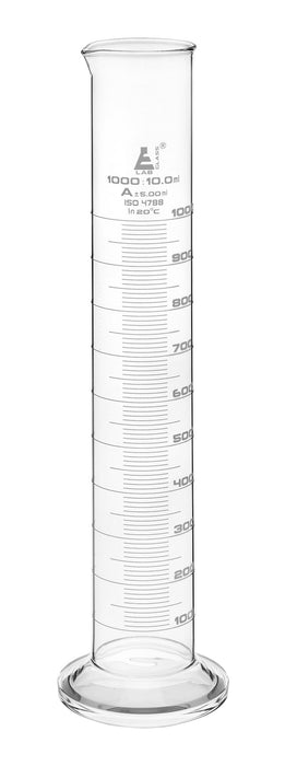 Graduated Cylinder, 1000ml - Class A - White Graduations, Round Base