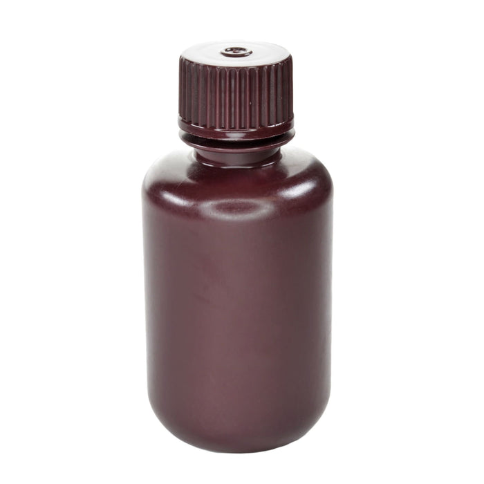 Eisco - Pack of 12 60mL Narrow Mouth Amber HDPE Reagent Bottles with Polypropylene Caps, Non-Sterile, Light-Sensitive Storage, -100 to 120°C Temperature Range, Leak-Proof Tested, Lab Sample Containers