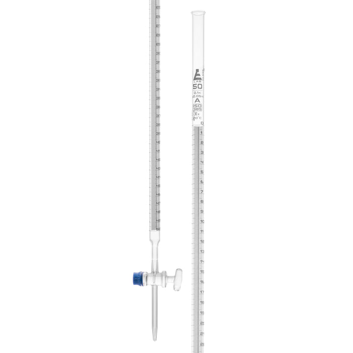 Schellbach Burette, 50mL - Class A - Glass Stopcock - White Graduations - Borosilicate Glass