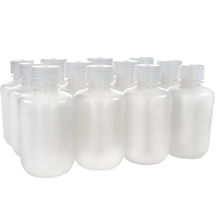 Eisco - Pack of 12, 60mL Sterile Narrow Mouth HDPE Translucent Reagent Bottles with Polypropylene Caps, Leak-Proof, Chemical Resistant, Laboratory Storage Bottles, -100 to 120°C Temperature Range