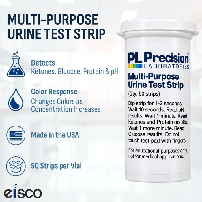 Eisco Multi-Purpose Urine Test Strips for Educational Analysis