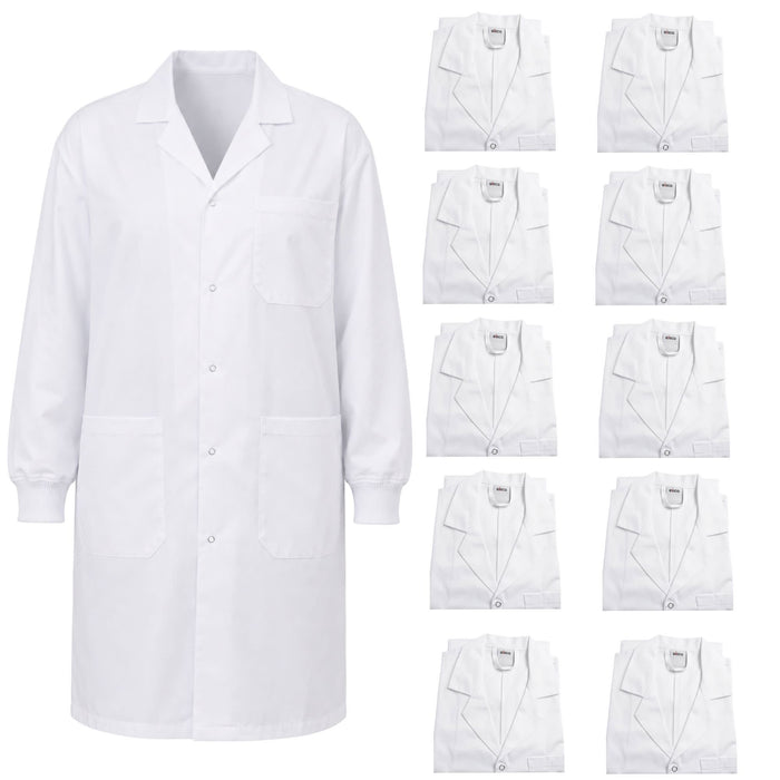 Eisco Adult XL Professional Grade Poly-Cotton Lab Coat with Ribbed Cuffs, 10 Pack – Durable Snap Front Laboratory Coat, 3 Pockets, Machine Washable, White