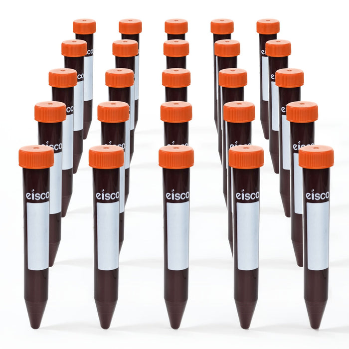 Eisco - Pack of 25, 15mL Sterile Amber Centrifuge Tubes, Polypropylene, Flat Cap, Lab-Grade