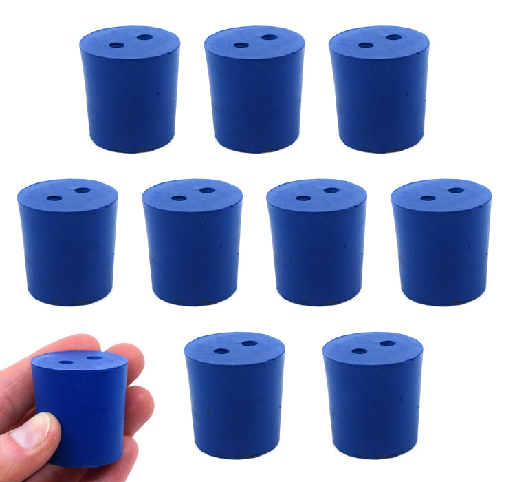 Neoprene Stoppers, 2 Holes - Blue - Size: 29mm Bottom, 31mm Top, 32mm Length - Pack of 10