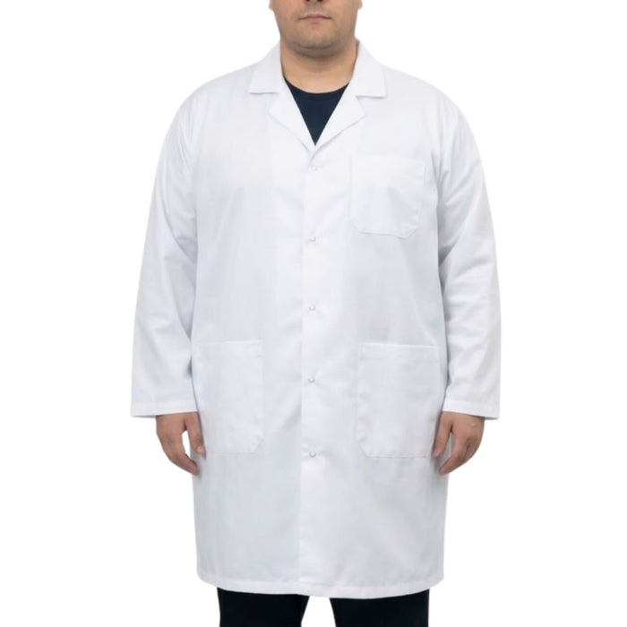 Eisco Adult 2XL Professional Grade 100% Cotton Lab Coat – Snap Front Laboratory Coat, 3 Pockets, Machine Washable, White