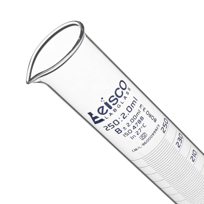 Graduated Cylinder, 250ml - Class B - Blue Graduations, Hexagonal Base