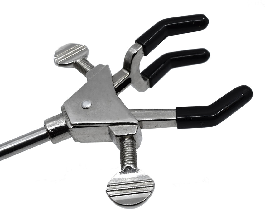 3 Prong Double Adjustable Universal Clamp, Non-Slip Vinyl Coated Rubber Jaws, 10" Overall Length - Eisco Labs