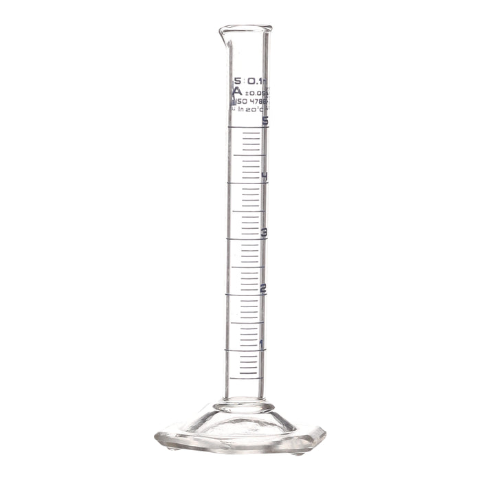 Graduated Cylinder, 5ml - Class B - Blue Graduations, Hexagonal Base