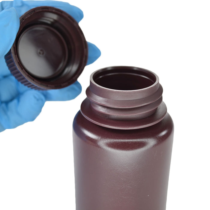 Eisco - Bulk Pack of 500, 125mL Wide Mouth Amber HDPE Reagent Bottles with Polypropylene Caps, Non-Sterile, Leak-Proof, Chemical-Resistant, UV Light Shielding for Labs, -100°C to 120°C
