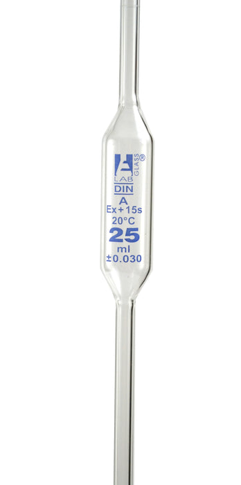 Volumetric Pipette, 25mL - Class A - Blue Coded - Blue Graduation - Borosilicate Glass