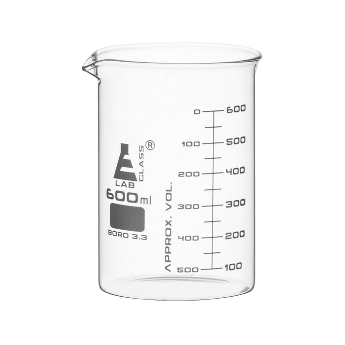 6PK Beakers, 600ml - ASTM - Low Form, Dual Scale Graduations - Borosilicate Glass