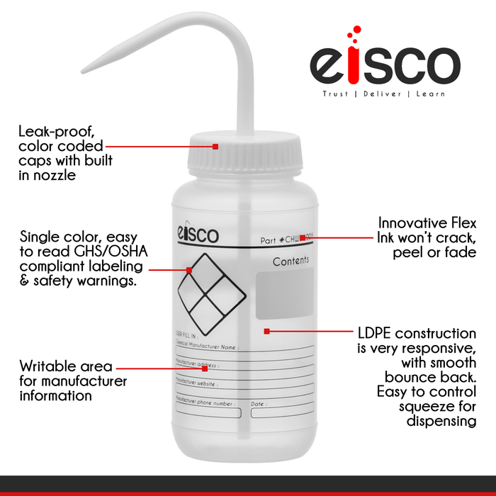 2PK Performance Plastic Wash Bottle, Blank Label, 500 ml