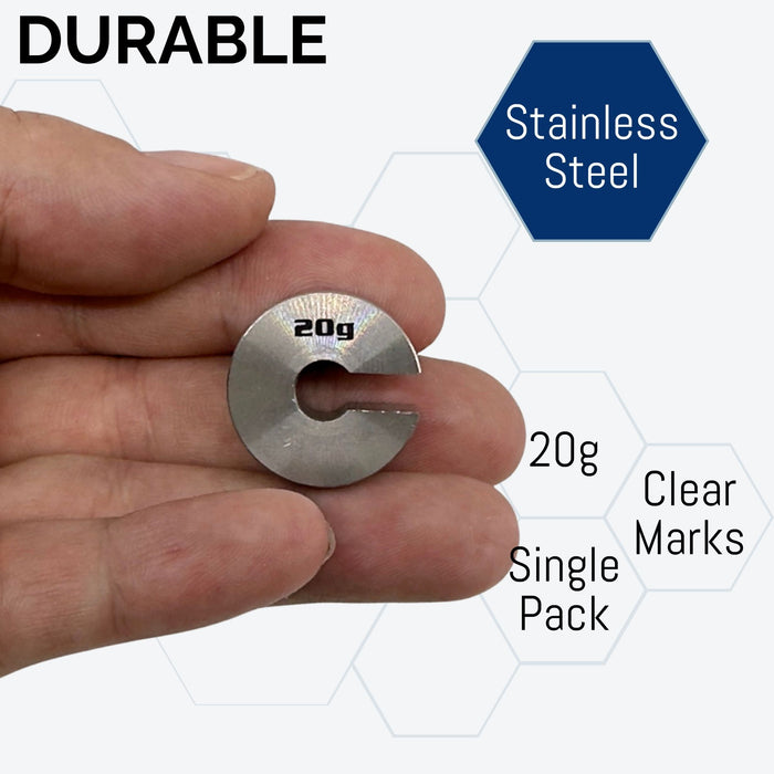Eisco Labs - 20g Stainless Steel Slotted Mass – Durable Precision Weight with 3/4" Outer Diameter, Slotted for Lab, Physics & Educational Use, Single Pack