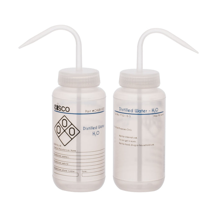 Performance Plastic Wash Bottle, Distilled Water, 500 ml - Labeled (2 Color)