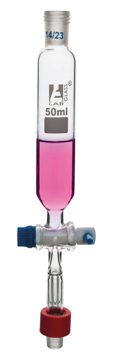 Dropping Funnel, 50ml, Cylindrical - Screw Thread, Socket Size 14/23, PTFE Stopcock, Borosilicate Glass - Eisco Labs