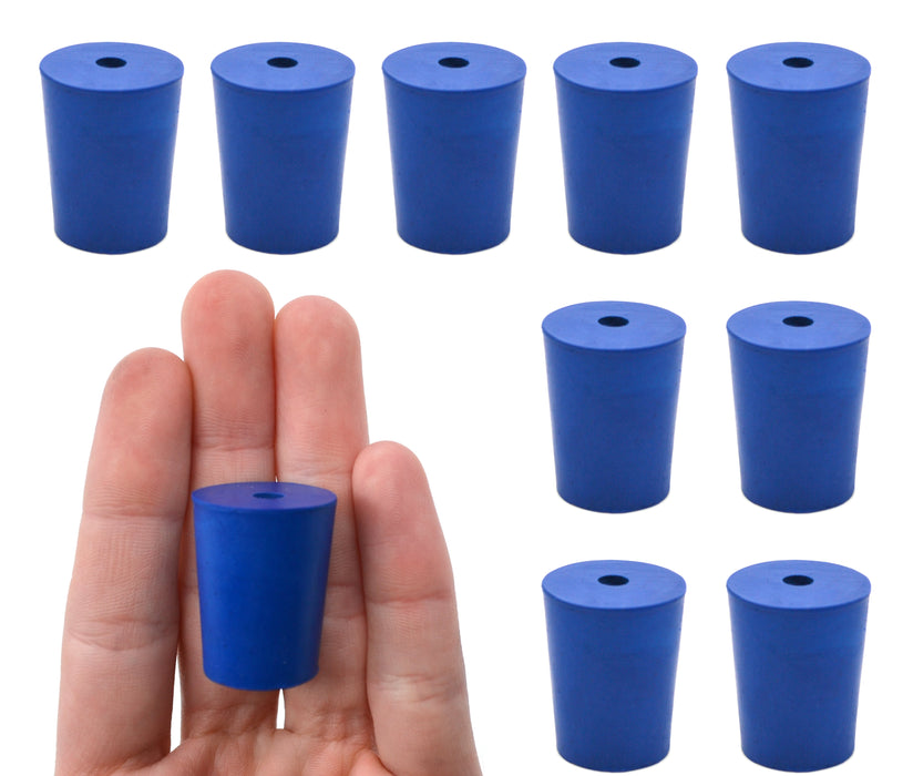 Neoprene Stoppers, 1 Hole - Blue - Size: 17mm Bottom, 20mm Top, 26mm Length - Pack of 10