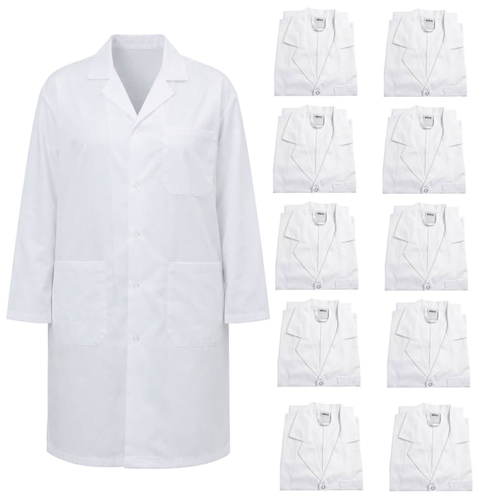 Eisco Adult Large Professional Grade 100% Cotton Lab Coat, 10 Pack – Snap Front Laboratory Coat, 3 Pockets, Machine Washable, White