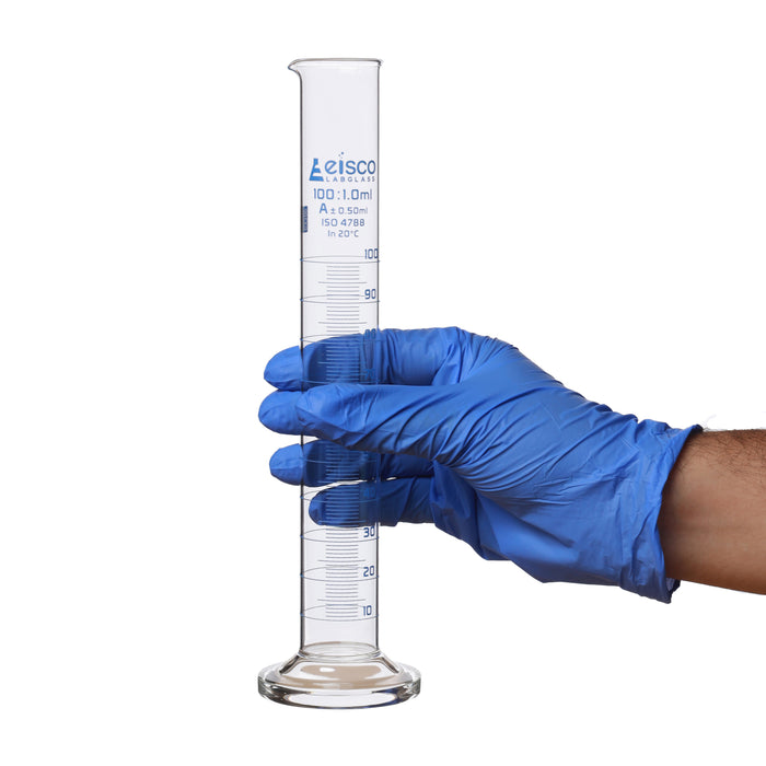 Graduated Cylinder, 100ml - Class A - Blue Graduations, Round Base