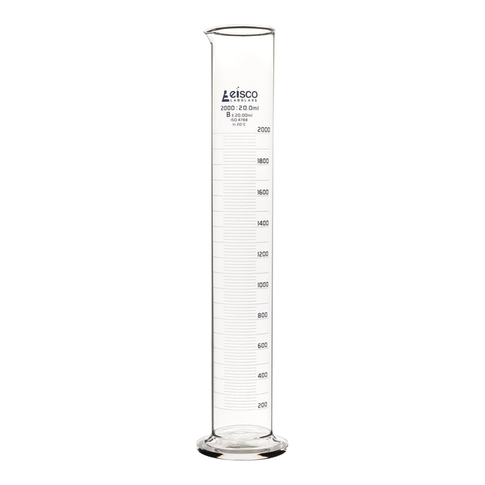 Graduated Cylinder, 2000ml - Class B - Blue Graduations, Round Base