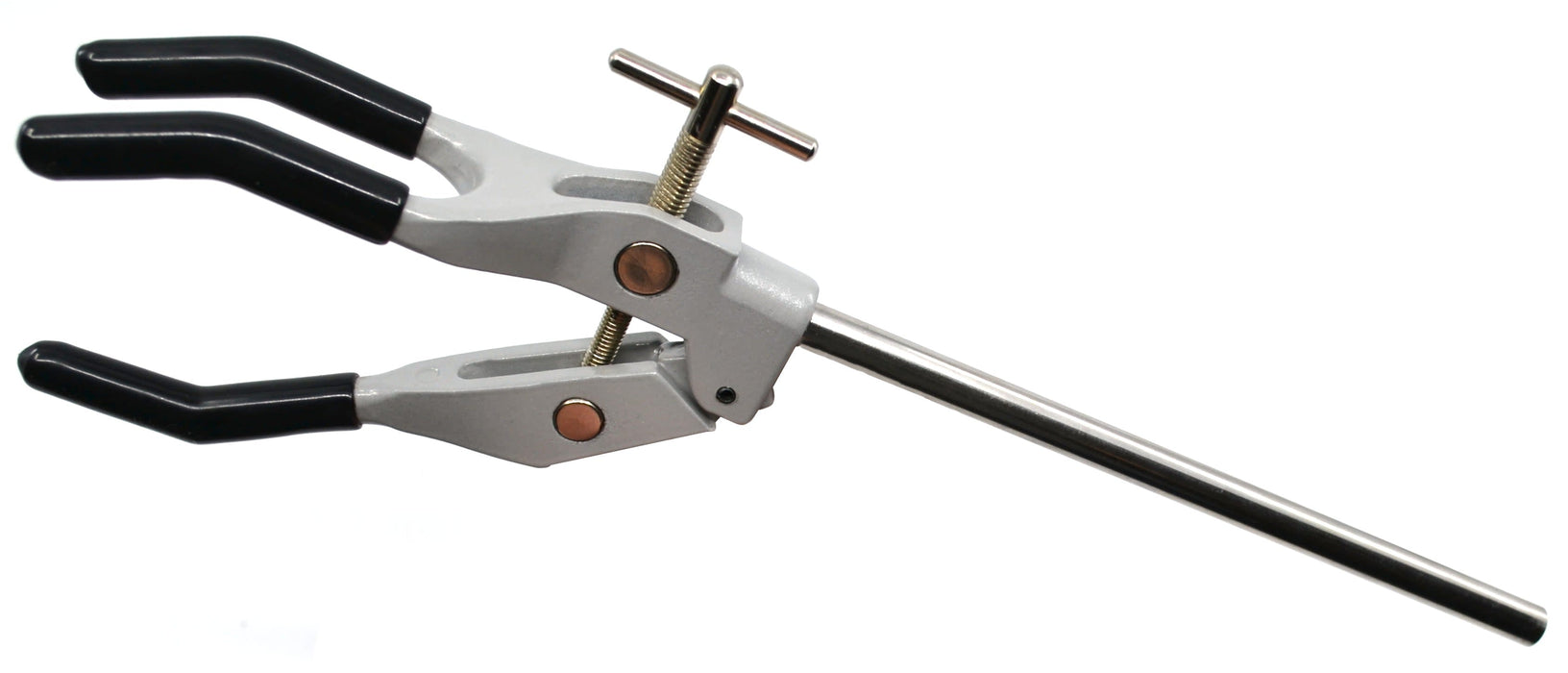 3 Prong Rubber Coated Clamp, Chemical Resistant Prongs, 4.5" (11.4cm) Maximum Opening, 10.5" (26.7cm) Total Length - Eisco Labs