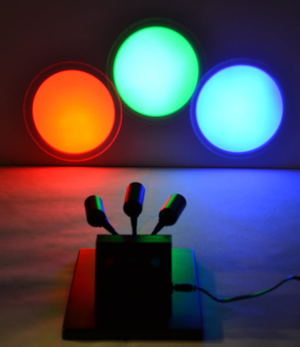 Eisco Labs Color Mixing apparatus - 3 LED Lamps that project Red, Blue, Green light - 10" x 16" base