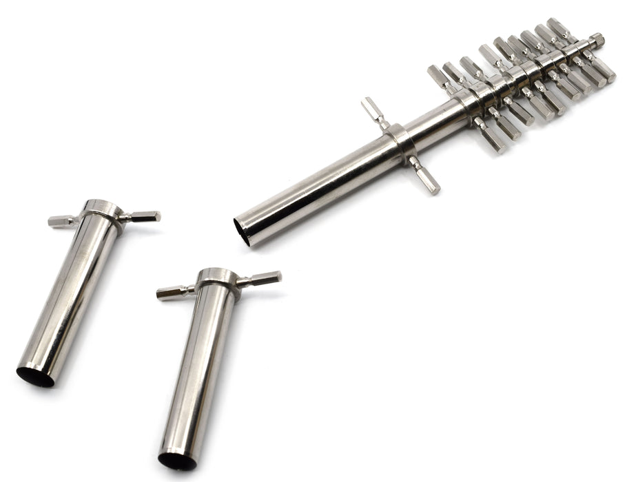 Cork Borer Set, Set of 12 Sizes - 4-18mm - German Pattern - Brass, Nickel Plated Finish - Eisco Labs