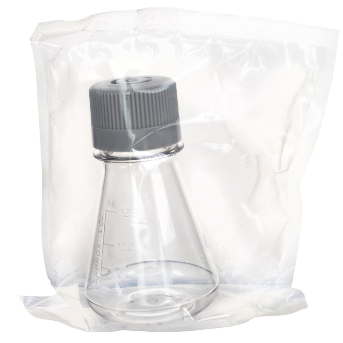 Eisco - Pack of 1, 125mL Sterile PETG Erlenmeyer Flask, Vented, Flat Bottom, Lab-Grade, Gamma Sterilized, USP Class VI, Ideal for Cell Culture, Biopharmaceutical Processing, Chemical Storage