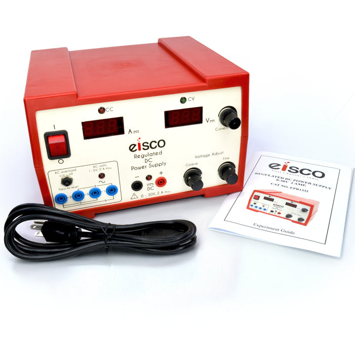Eisco - Regulated DC Power Supply 0–30V 2A with Dual Digital Display Overload Protection and AC 1–6V Output for Lab and General Use