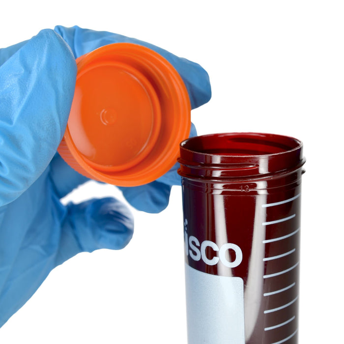 Eisco - Pack of 25, 50mL Sterile Amber Centrifuge Tubes, Polypropylene, Flat Cap, Lab-Grade, Self-Standing