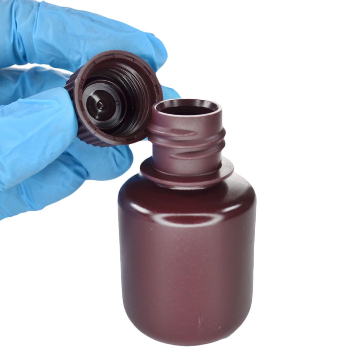 Eisco - Bulk Pack of 1000 30mL Narrow Mouth HDPE Amber Reagent Bottles with Polypropylene Caps, Non-Sterile, Lab Containers for Light-Sensitive Substances, -100 to 120°C Temperature Range