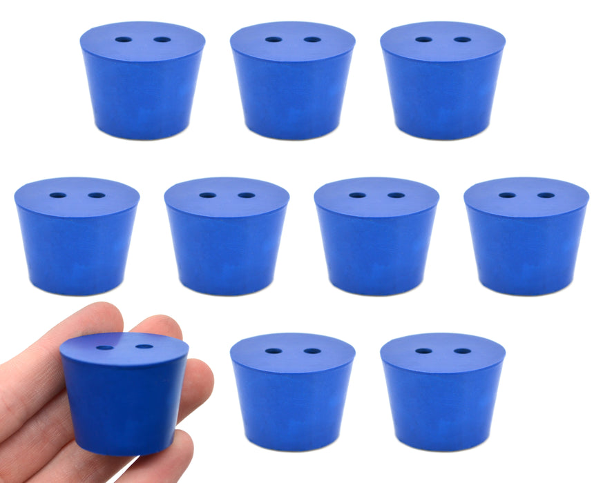 10PK Neoprene Stoppers, 2 Holes - ASTM - Size #6.5 - 27mm Bottom, 34mm Top, 25mm Length