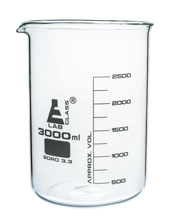 Beaker, 3000ml - Low Form - White Graduations - Borosilicate Glass