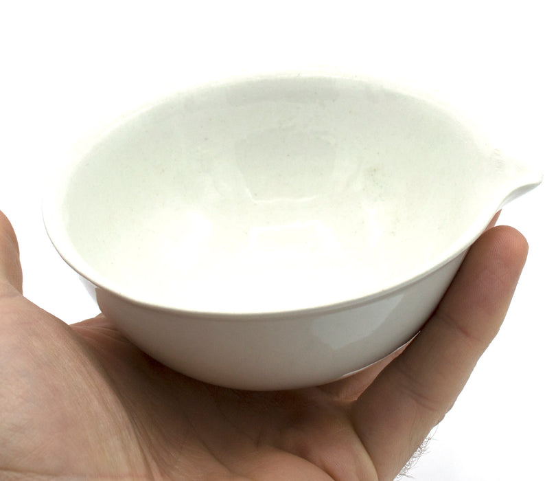 175mL capacity, Round Evaporating Dish with Spout - Porcelain - 4.1" Outer Diameter, 1.7" Tall