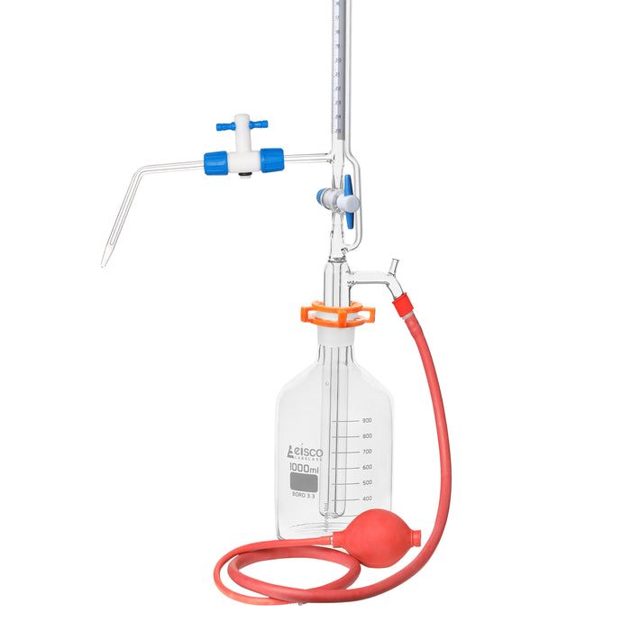 Automatic Zero Burette, 25ml - Class A - 29/32 Joint Size - 0.05±ml Tolerance, 0.10ml Sub. Divisions - 2000ml Reservoir Capacity - With Intermediate Stopcock & Schellbach Stripe - Eisco Labs