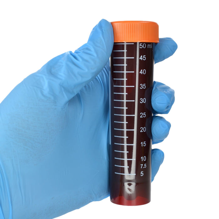 Eisco - Pack of 25, 50mL Sterile Amber Centrifuge Tubes, Polypropylene, Flat Cap, Lab-Grade, Self-Standing, Individually Wrapped
