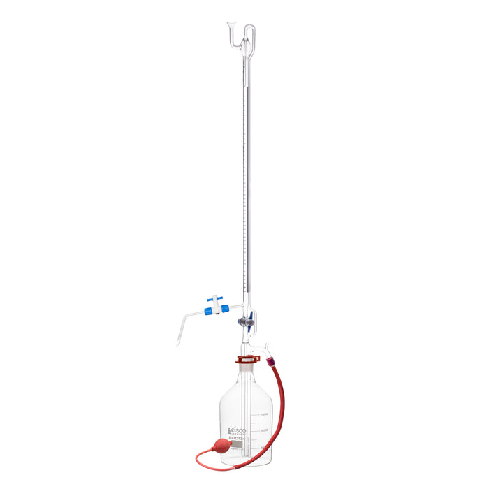 Automatic Zero Burette, 50ml - Class A - 34/35 Joint Size - 0.05±ml Tolerance, 0.10ml Sub. Divisions - 2000ml Reservoir Capacity - With Intermediate Stopcock & Schellbach Stripe - Eisco Labs