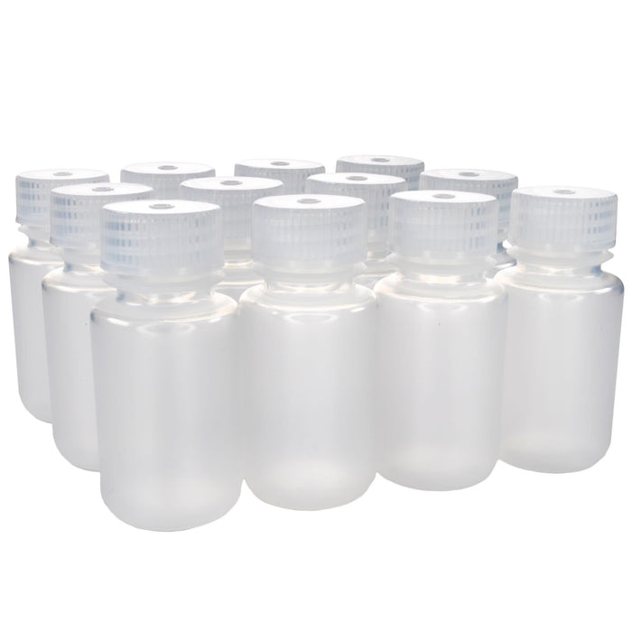 Eisco - 60mL Wide Mouth Polypropylene Translucent Reagent Bottles with Polypropylene Caps, Pack of 12, Non-Sterile, Autoclavable, Leakproof Laboratory Storage Bottles, 0-135°C Temperature Range