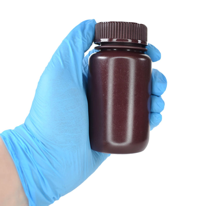 Eisco - Pack of 12, Sterile 125mL Wide Mouth Amber HDPE Reagent Bottles with Polypropylene Caps, Leak-Proof, UV Light Protection for Laboratory Samples, -100 to 120°C, Durable Chemical-Resistant Lab Containers