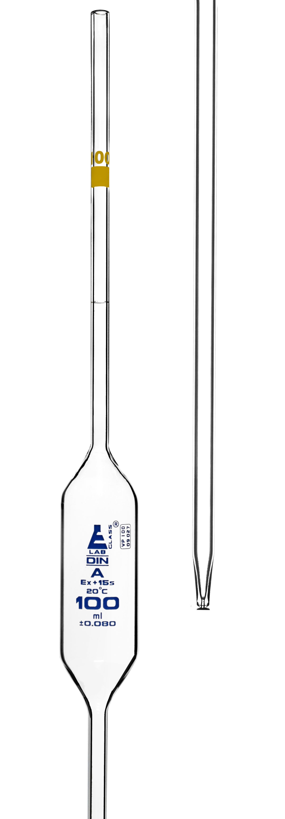 Volumetric Pipette, 100mL - Class A - Blue Markings - Yellow Coded