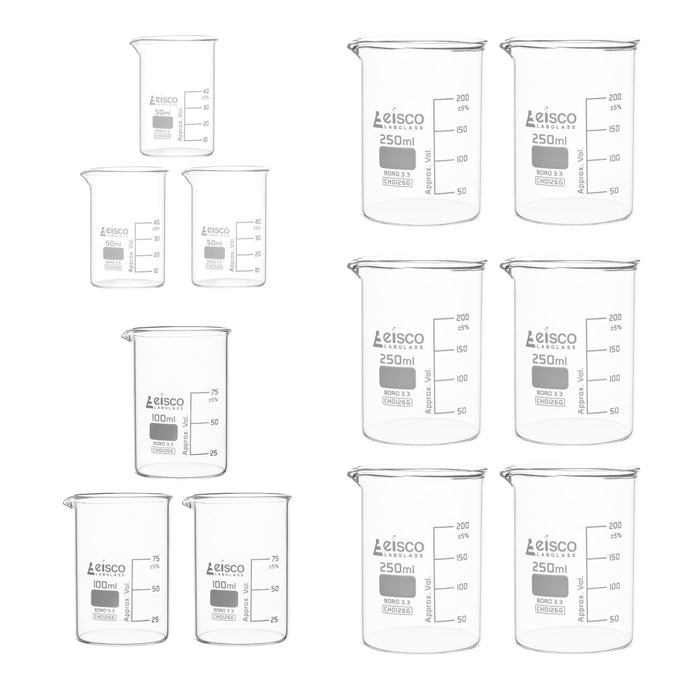 Eisco Labs - 37 Piece Lab Starter Kit - Borosilicate Glass Beakers, Reagent Bottles, Graduated Cylinders, Conical Flasks - Autoclavable & Reusable Labware for Science Labs, Chemistry, Biology, Educational Use