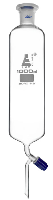 Dropping Funnel, 1000ml - 29/32 Plastic Stopper - Ungraduated, Screw Type Rotaflow Stopcock - Cylindrical, Borosilicate Glass - Eisco Labs