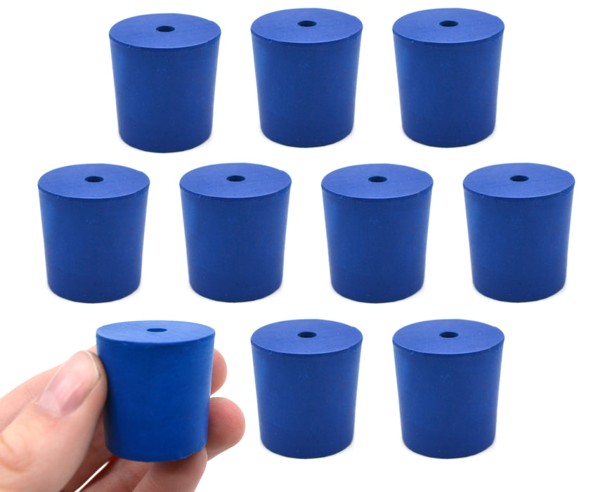Neoprene Stoppers, 1 Hole - Blue - Size: 25mm Bottom, 28mm Top, 28mm Length - Pack of 10