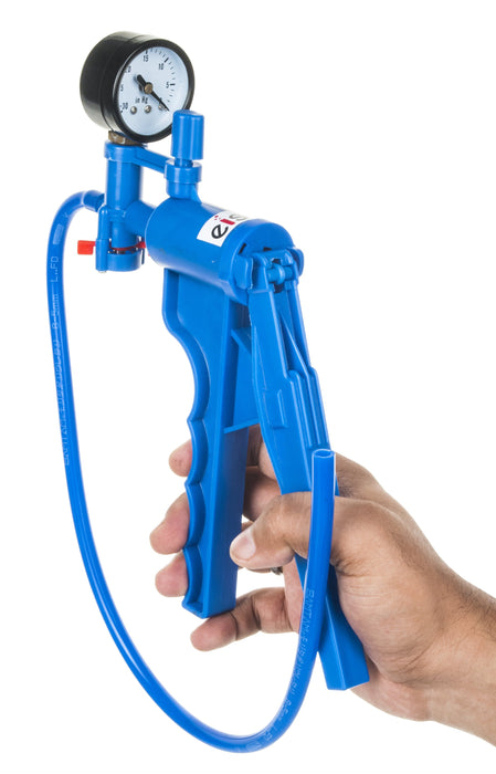 Blue Handheld Vacuum Pump with Gauge and 19.5" Tube - Eisco Labs