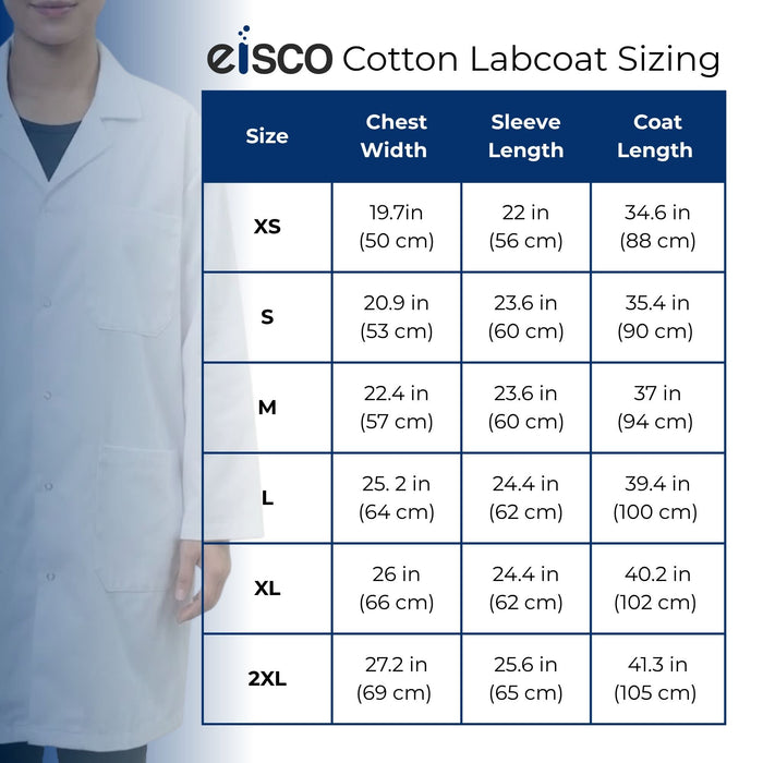 Eisco Adult 2XL Professional Grade 100% Cotton Lab Coat, 10 Pack – Snap Front Laboratory Coat, 3 Pockets, Machine Washable, White