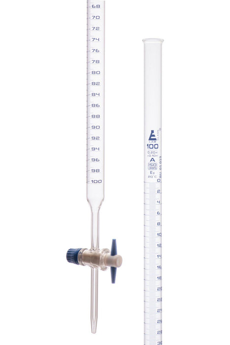 Eisco Labs Burettes - PTFE Key stopcock, Class 'A', Capacity 100ml - 0.20ml Blue Grad- Tolerance Â± 0.10ml